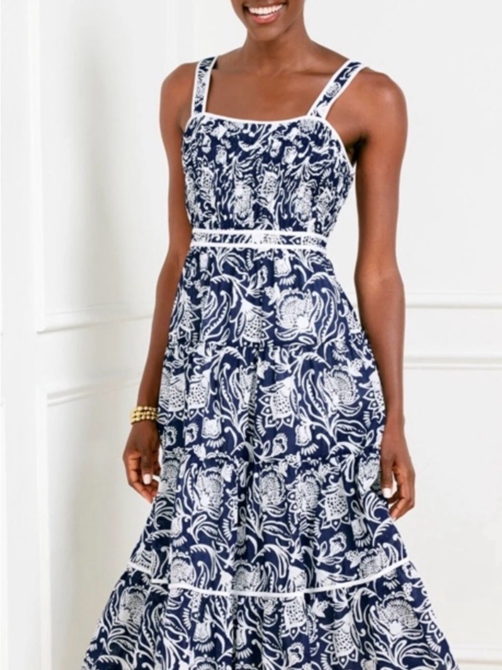 Talbots Navy and White Floral Midi Dress